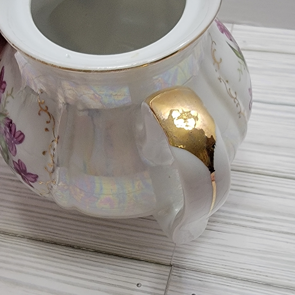 Royal Sealy Lusterware Tea Pot Purple Flowers Gold Trim No Lid Japan Replacement - Picture 10 of 16